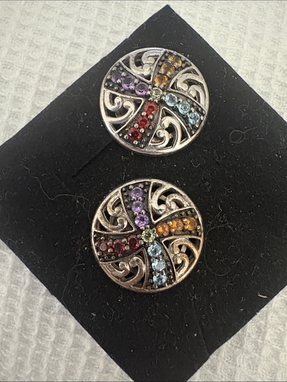 Sterling Silver Gem Stoned Round Stud Earrings - Women's Jewelry
